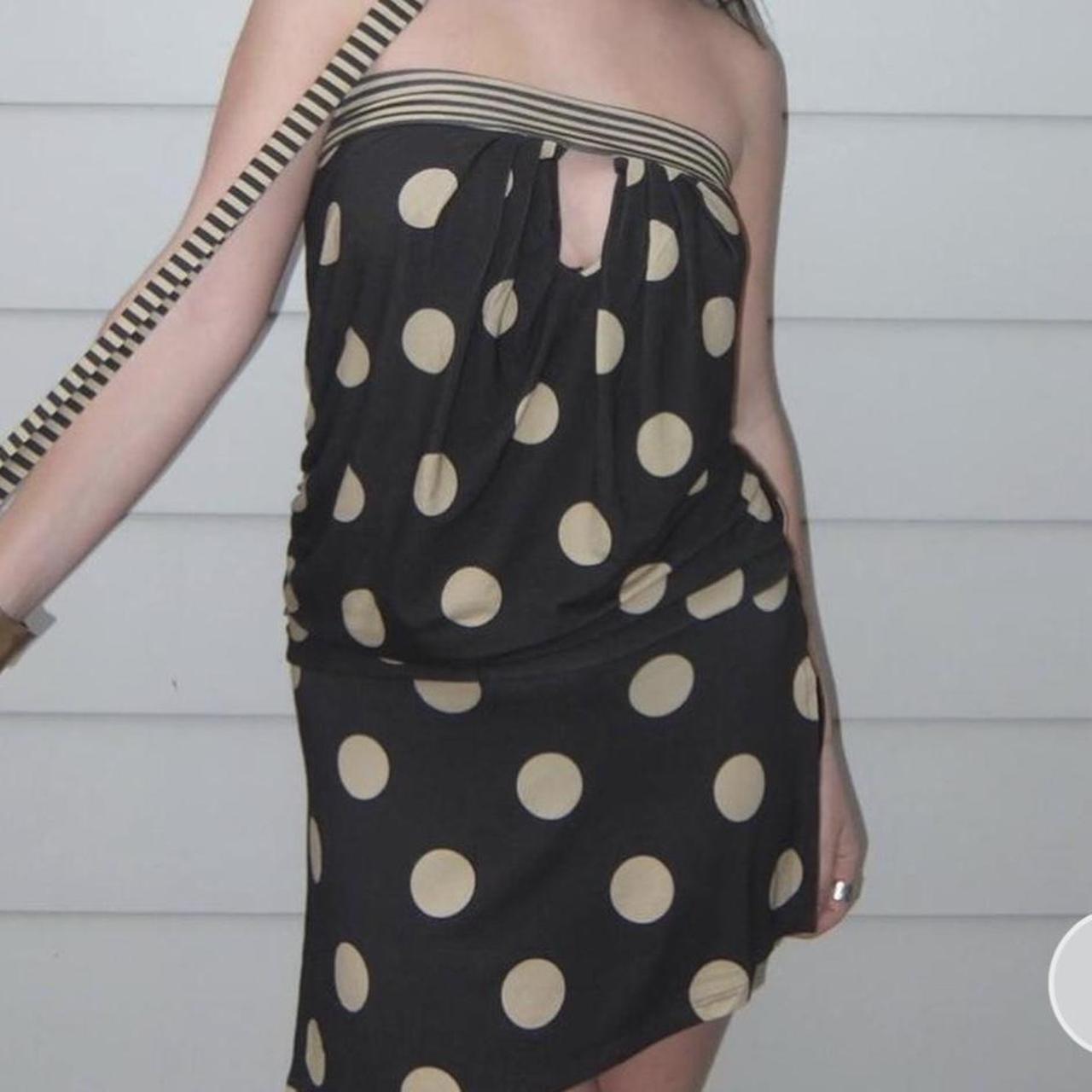 Lola Strapless Mini Dress in Polkadot Stripe - | Depop