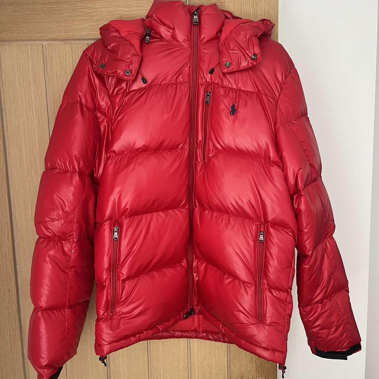 men’s red Ralph Lauren down jacket. - Depop