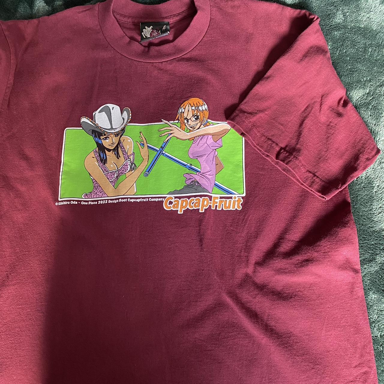 One Piece burgundy capcap fruit nami robin shirt... - Depop