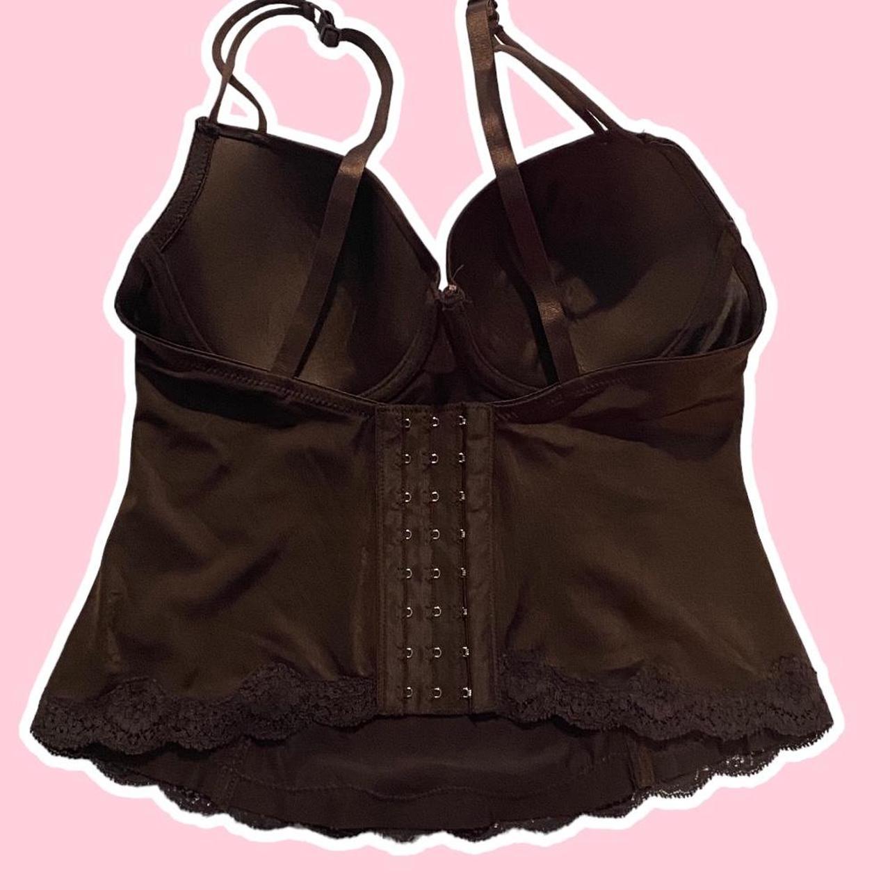 Y2K brown corset top with sequin ‘sexy Diana’ print... Depop