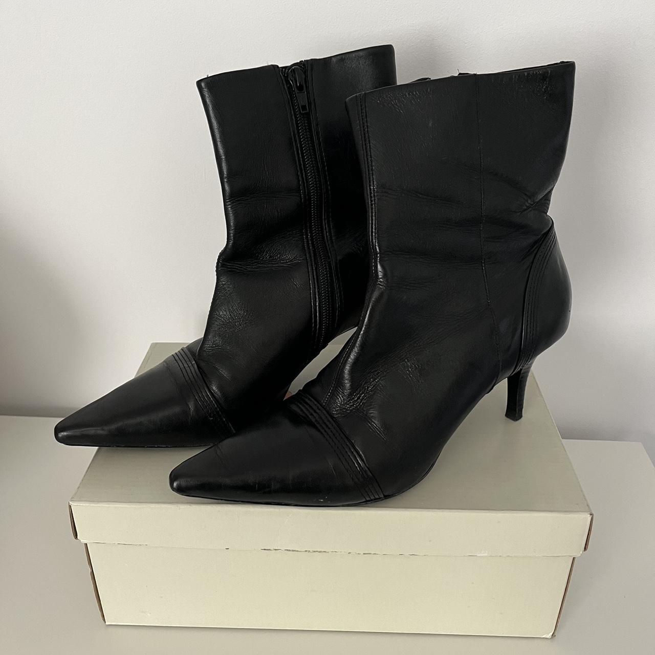 Faith black leather ankle boots Used great... - Depop