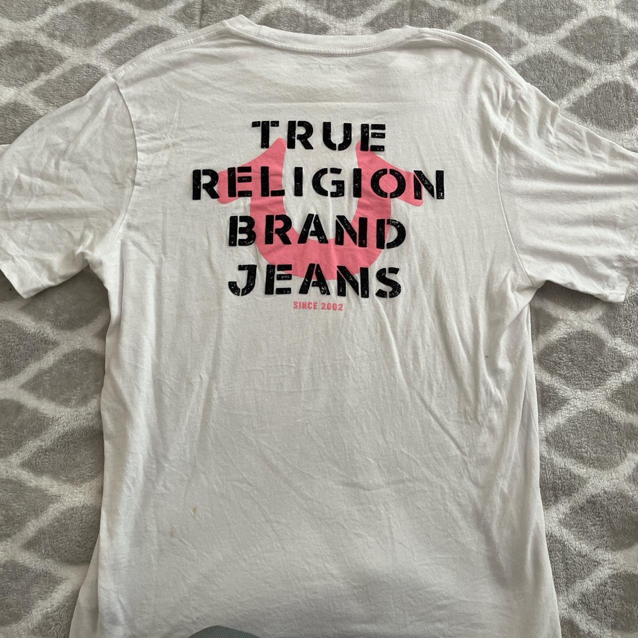 Pink and white 2024 true religion shirt