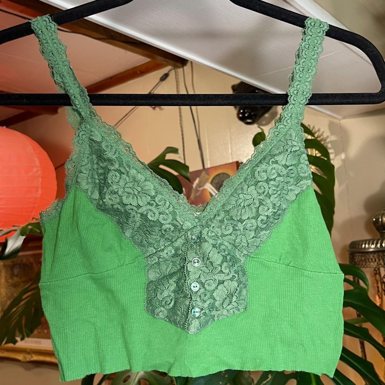 vintage cropped top/bralette, with raw hem, lace and... Depop