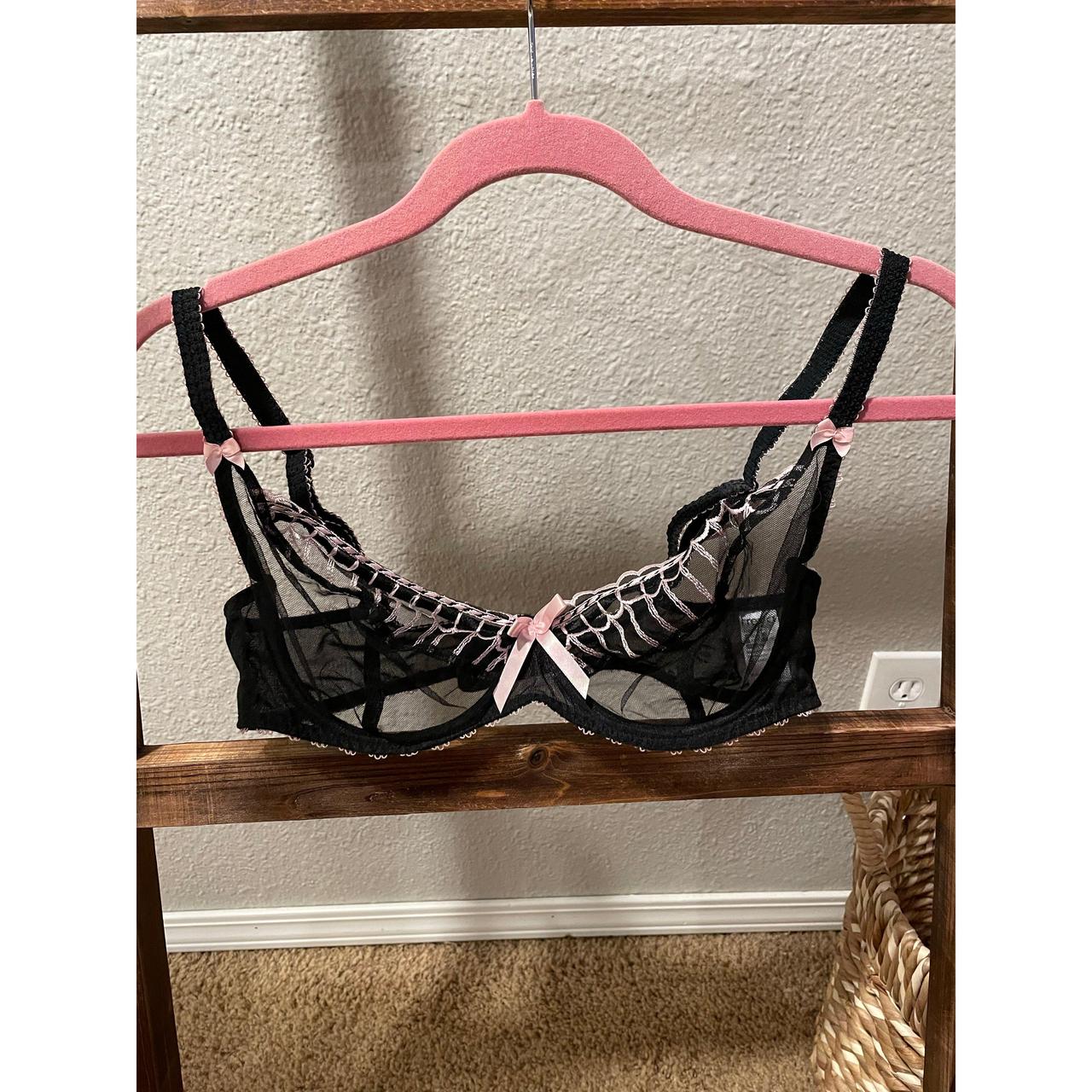 Freya Black Mesh Underwire Bra With Pink Details... - Depop