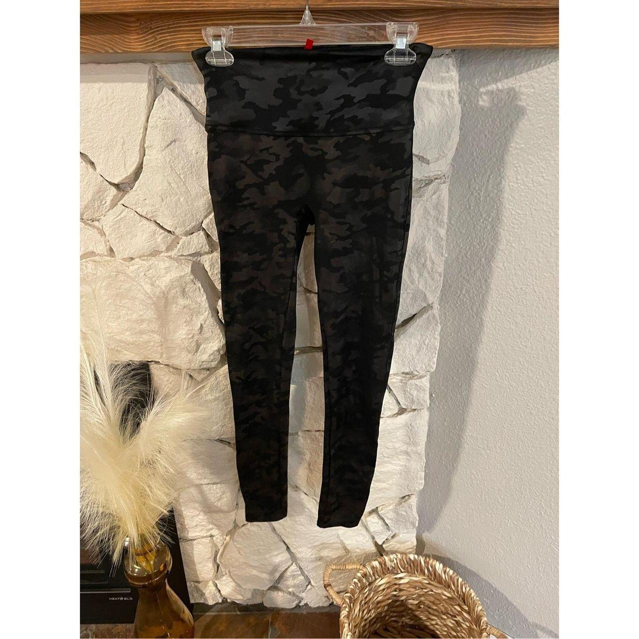 SPANX: Faux Leather Leggings with white stripe down - Depop
