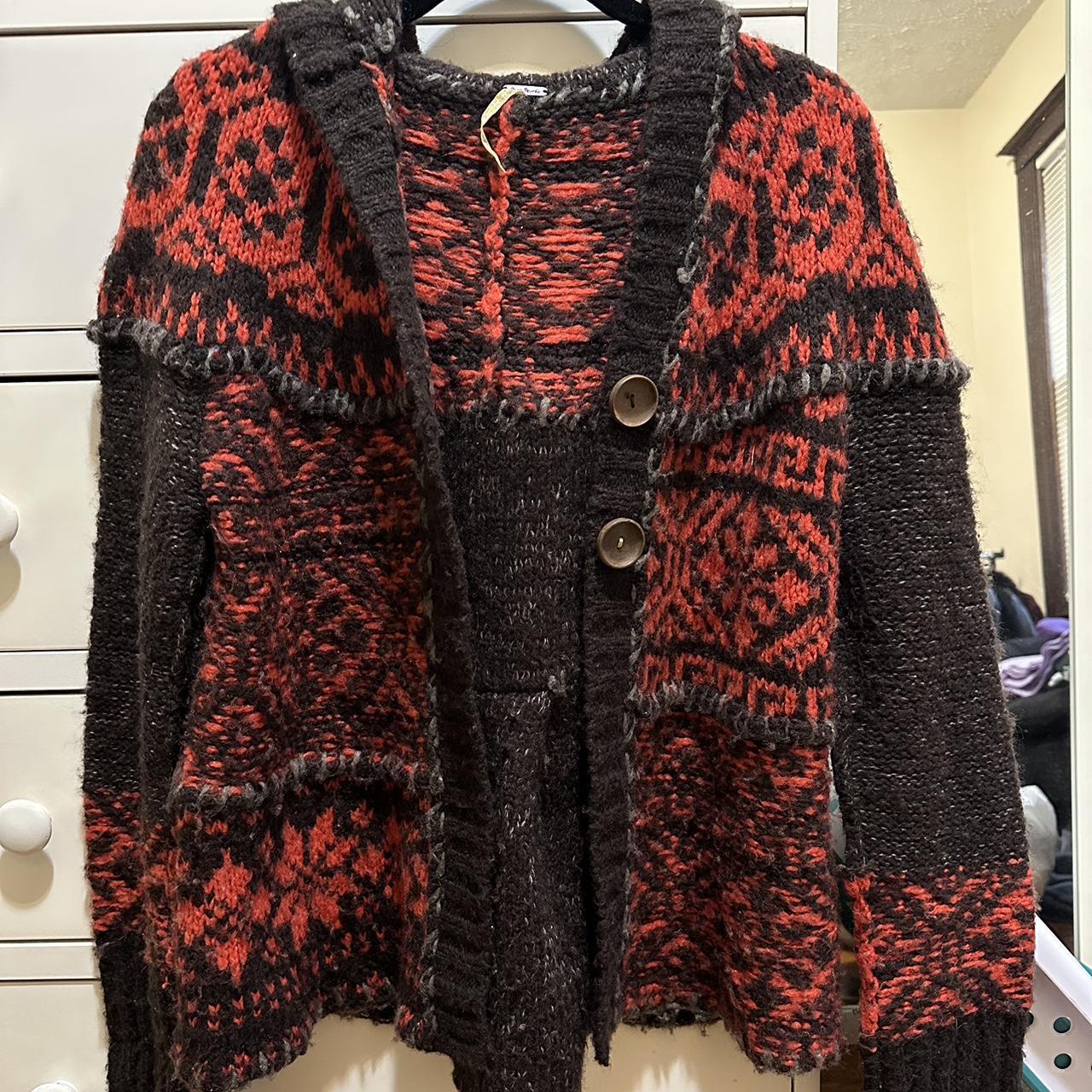 very cute free people holiday sweater. brown and red... - Depop