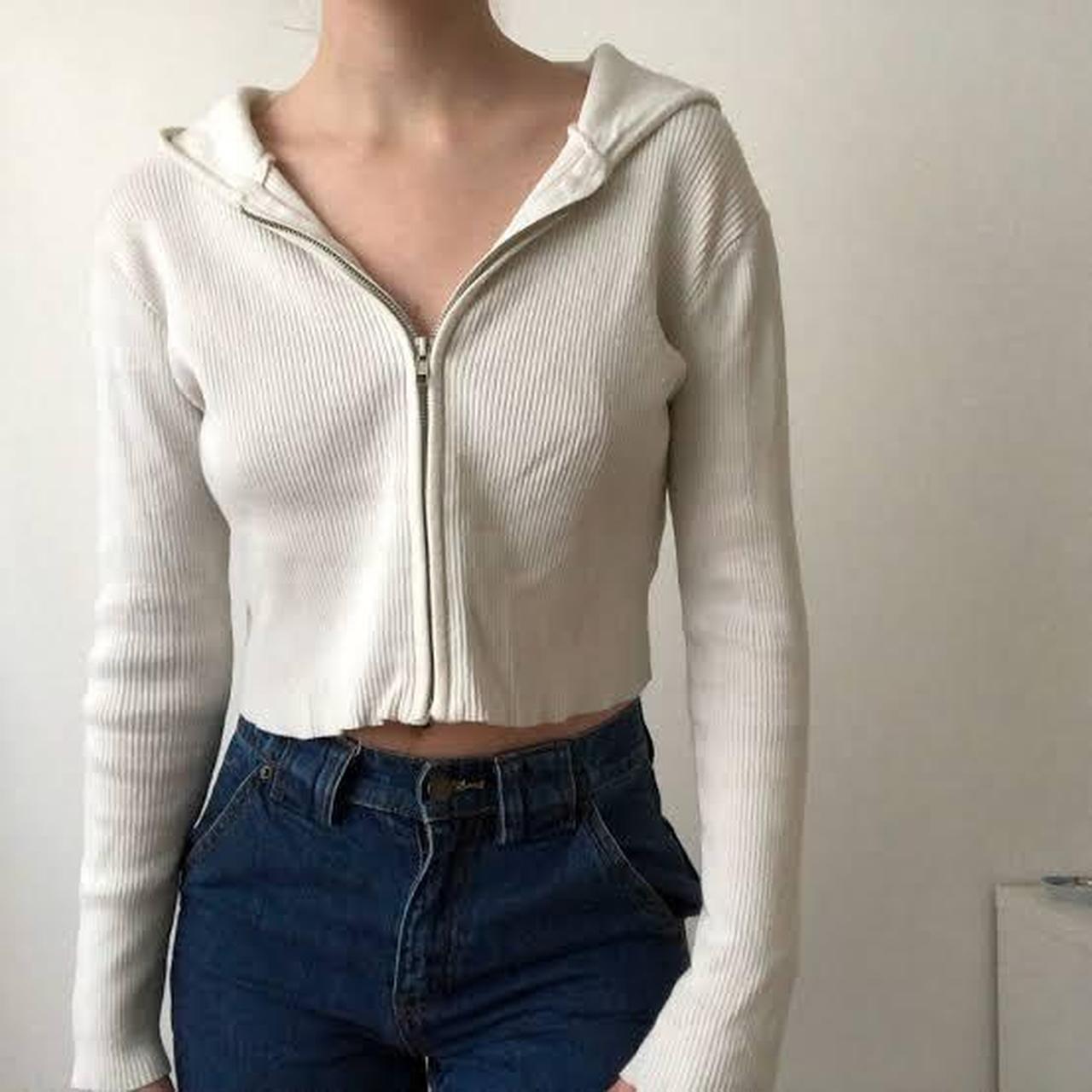 Brandy Melville white zip up cardigan. Size 6/8.... - Depop