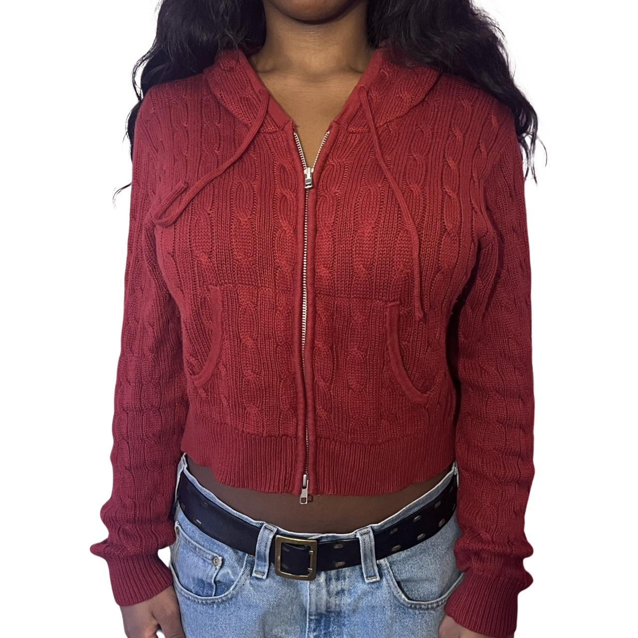 Red Brandy Melville zip up sweater Size... Depop