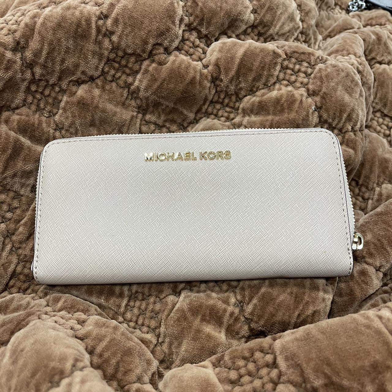 Michael Kors pink canvas wallet with gold... - Depop