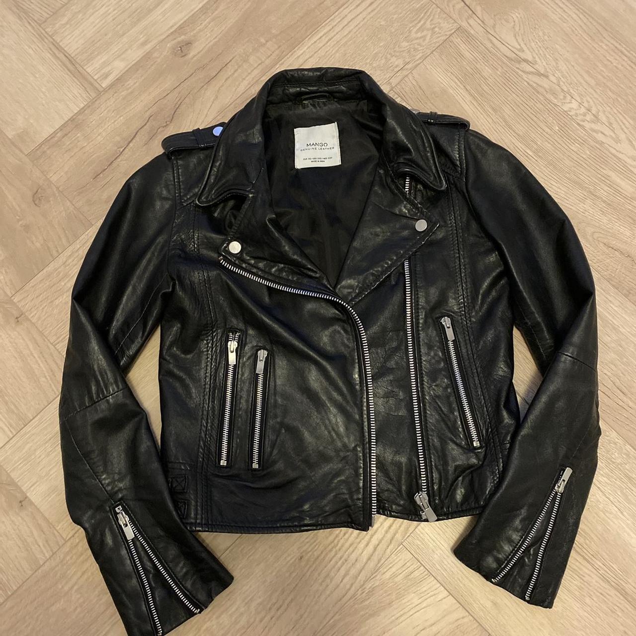 Mango leather biker jacket size XS. Worn, in great... - Depop