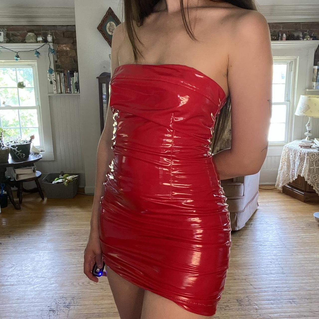 Faux Latex Red Dress