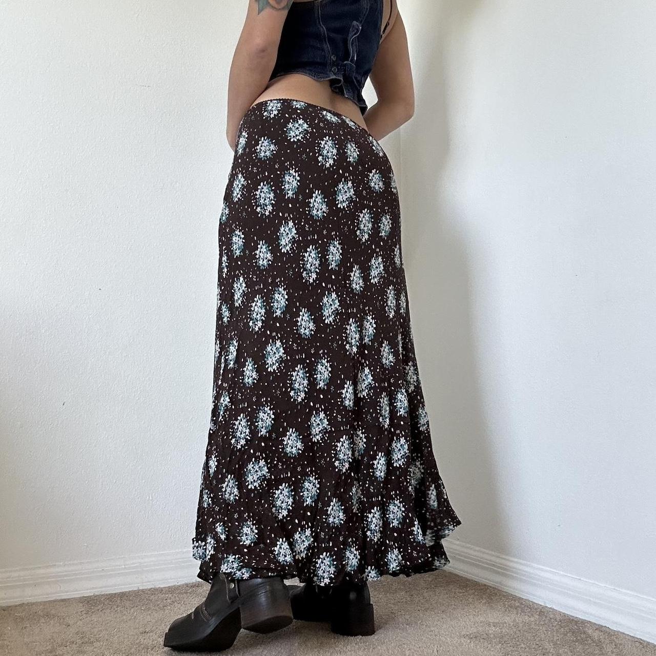 Floral maxi skirt Picot trim tiered ruffle hem... - Depop