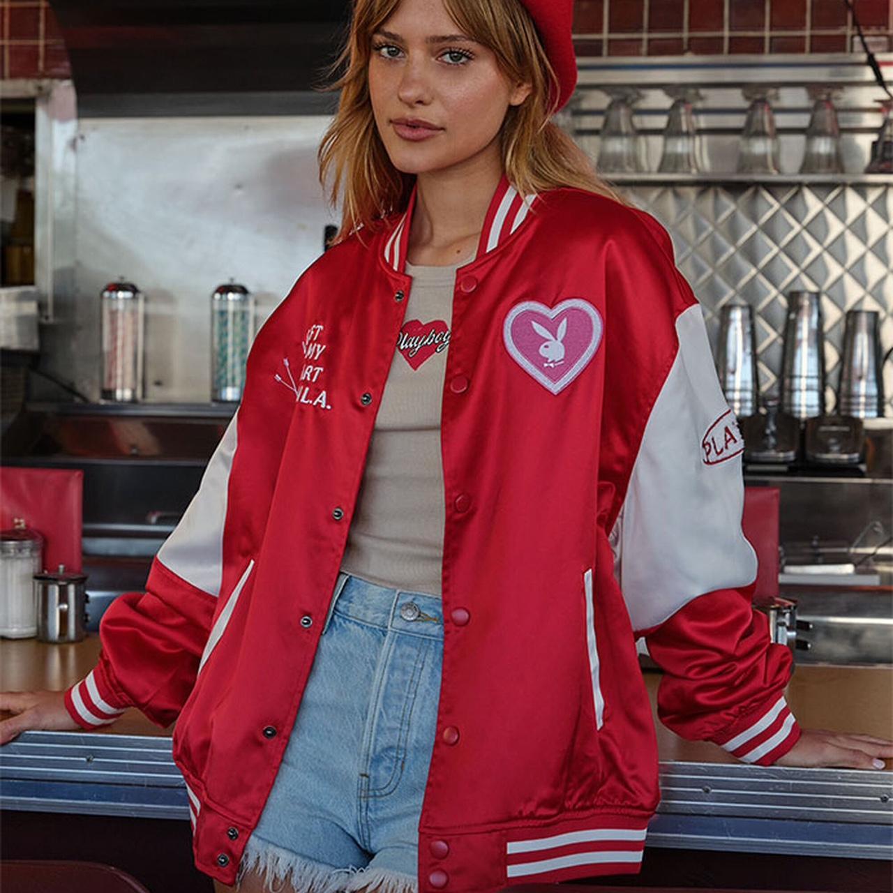 Playboy Women's Red and White Jacket Depop