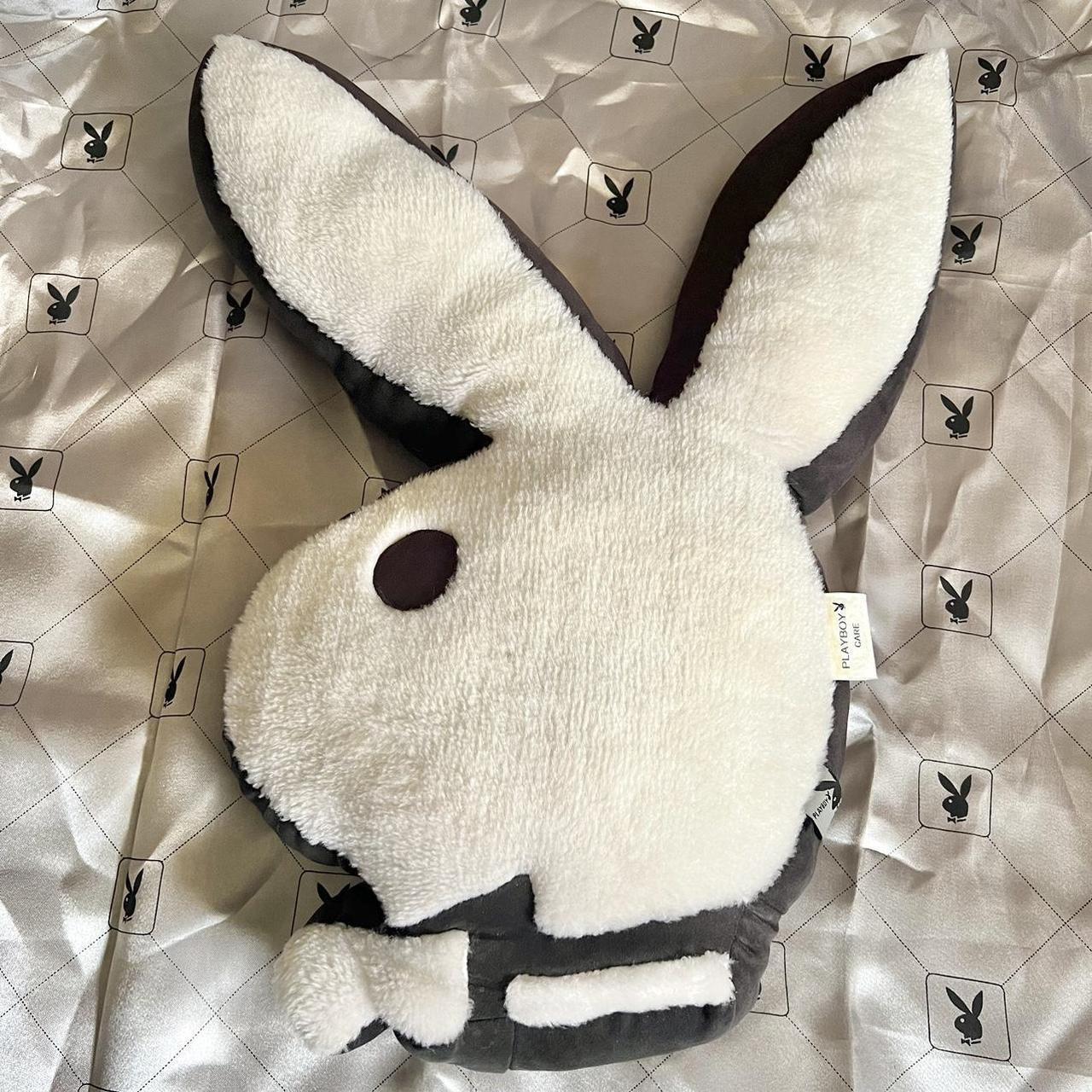 Playboy white fur black bunny pillow cushion , White...