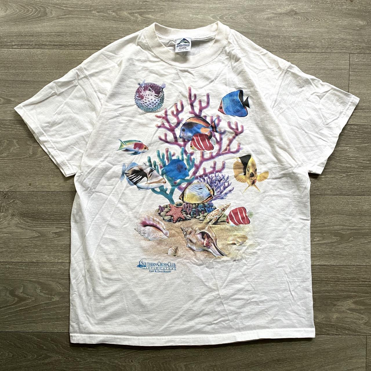 Vintage Coral Reef Nature Ocean Fish Graphic T-Shirt... - Depop