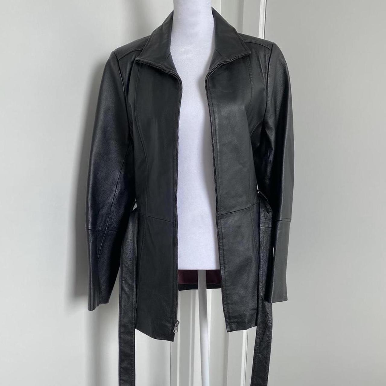 vintage oversized black leather jacket coat with... - Depop