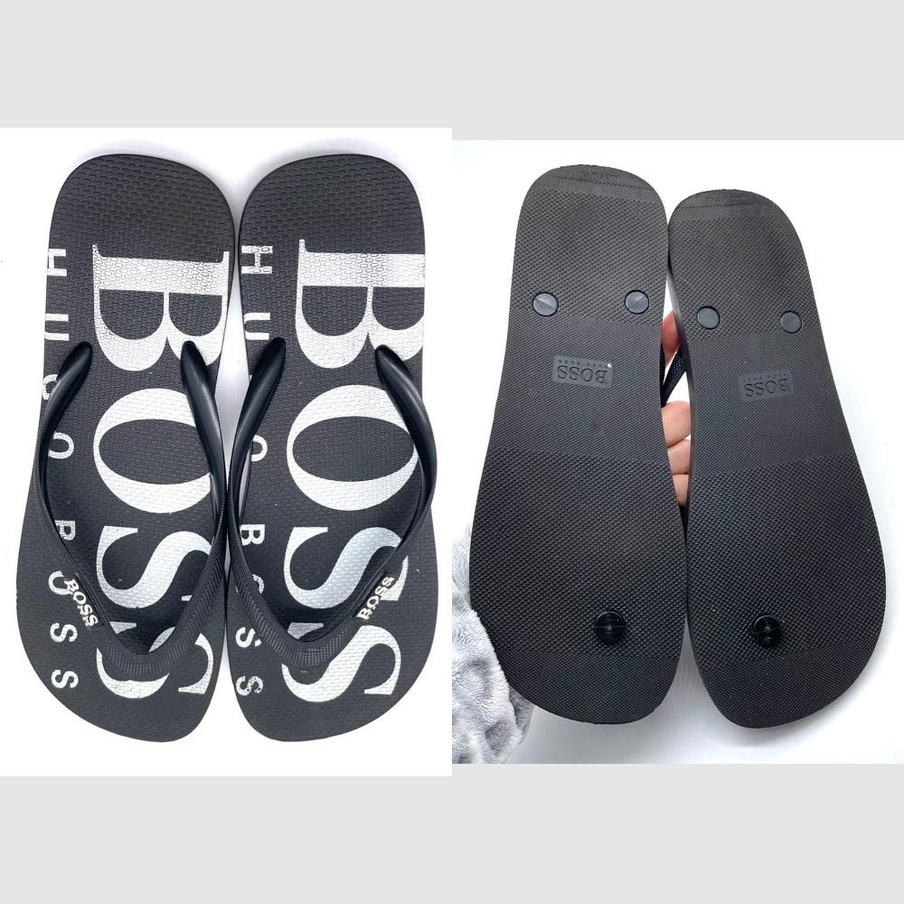Hugo Boss Men's White and Black Flipflops | Depop