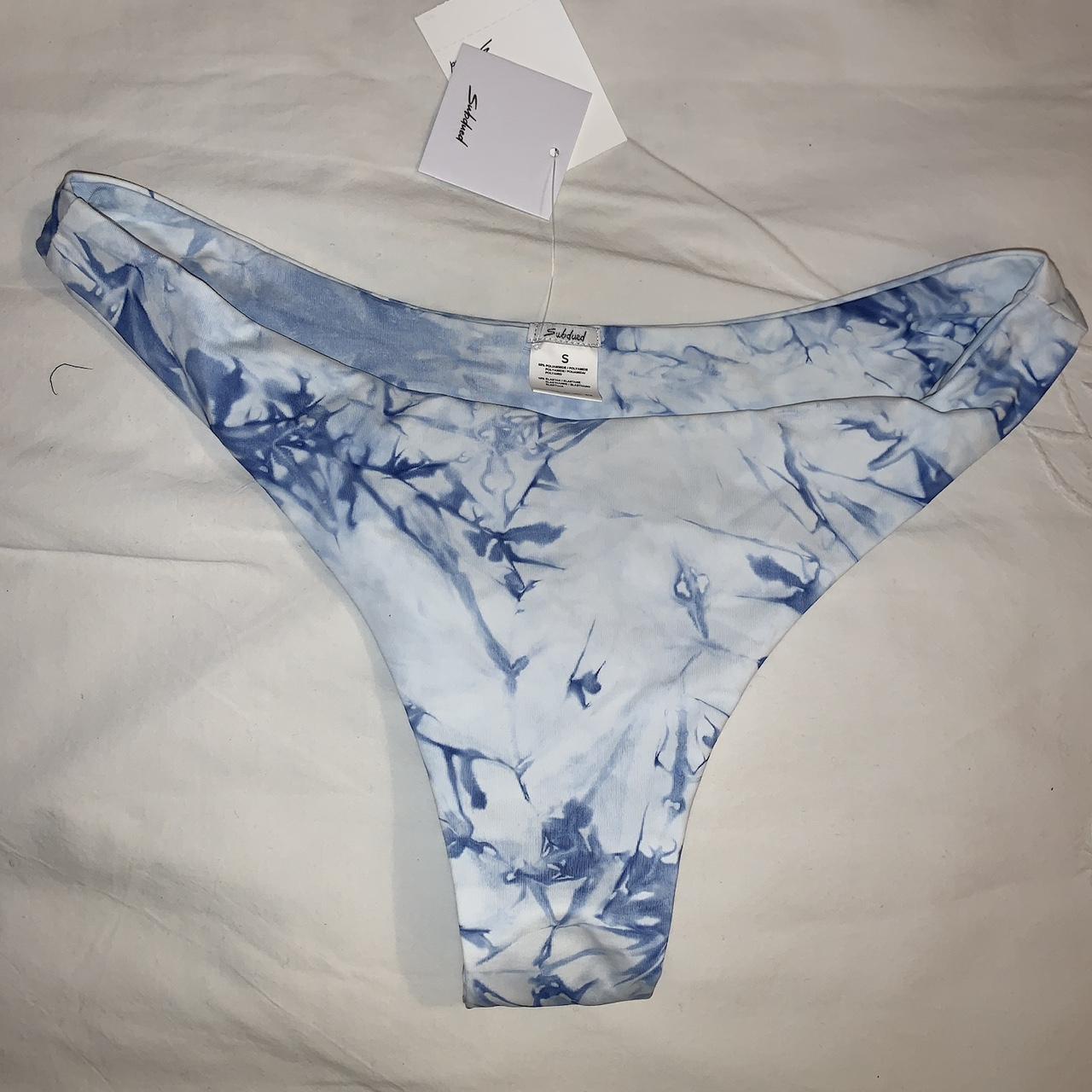 Women's White and Blue Bikini-and-tankini-bottoms | Depop