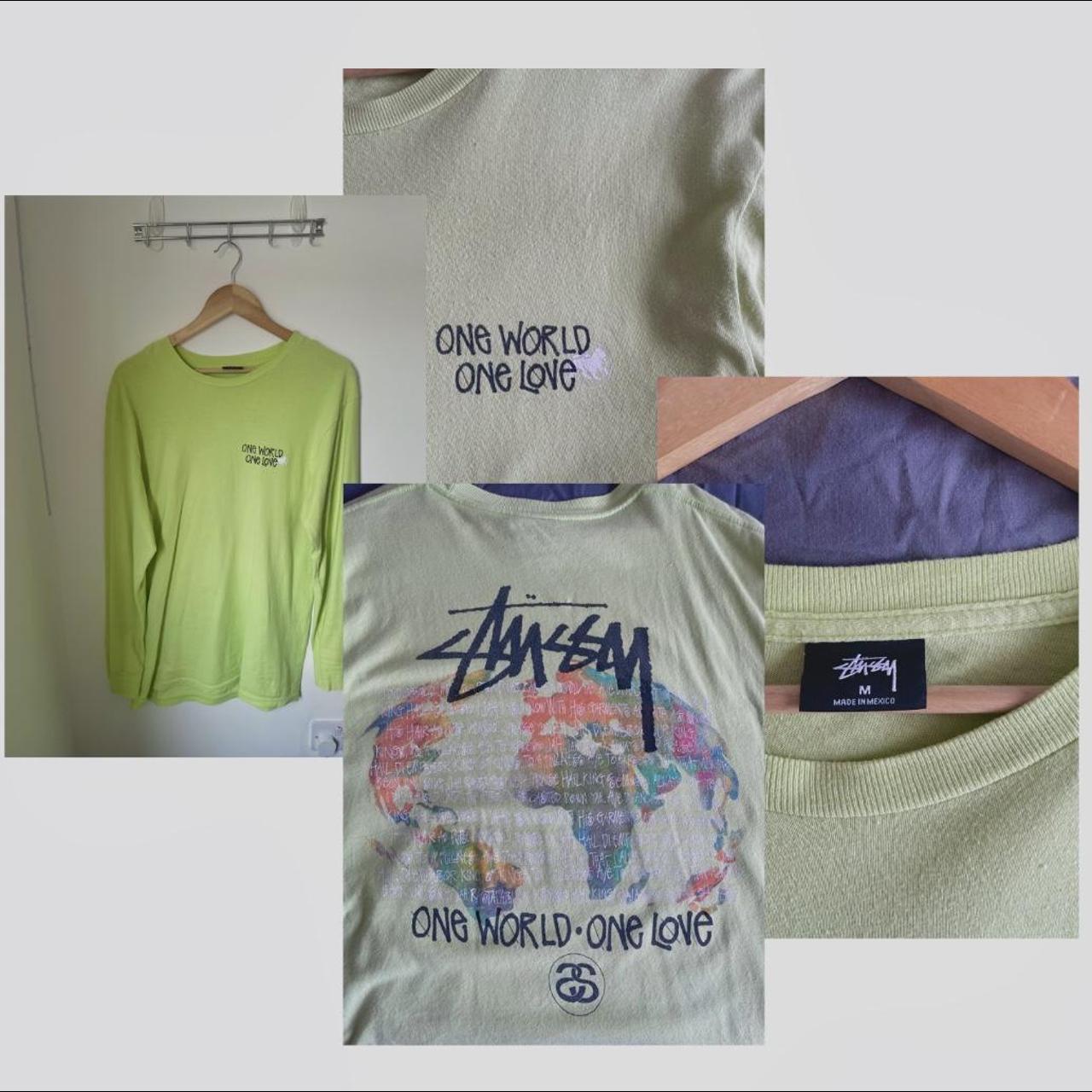 STUSSY “ONE WORLD ONE LOVE” LONG SLEEVE - LIME | Depop