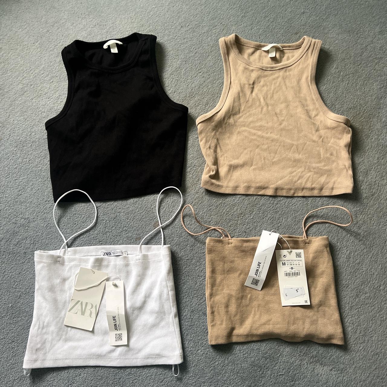 H&M crop high neck tank tops black and beige Size... - Depop