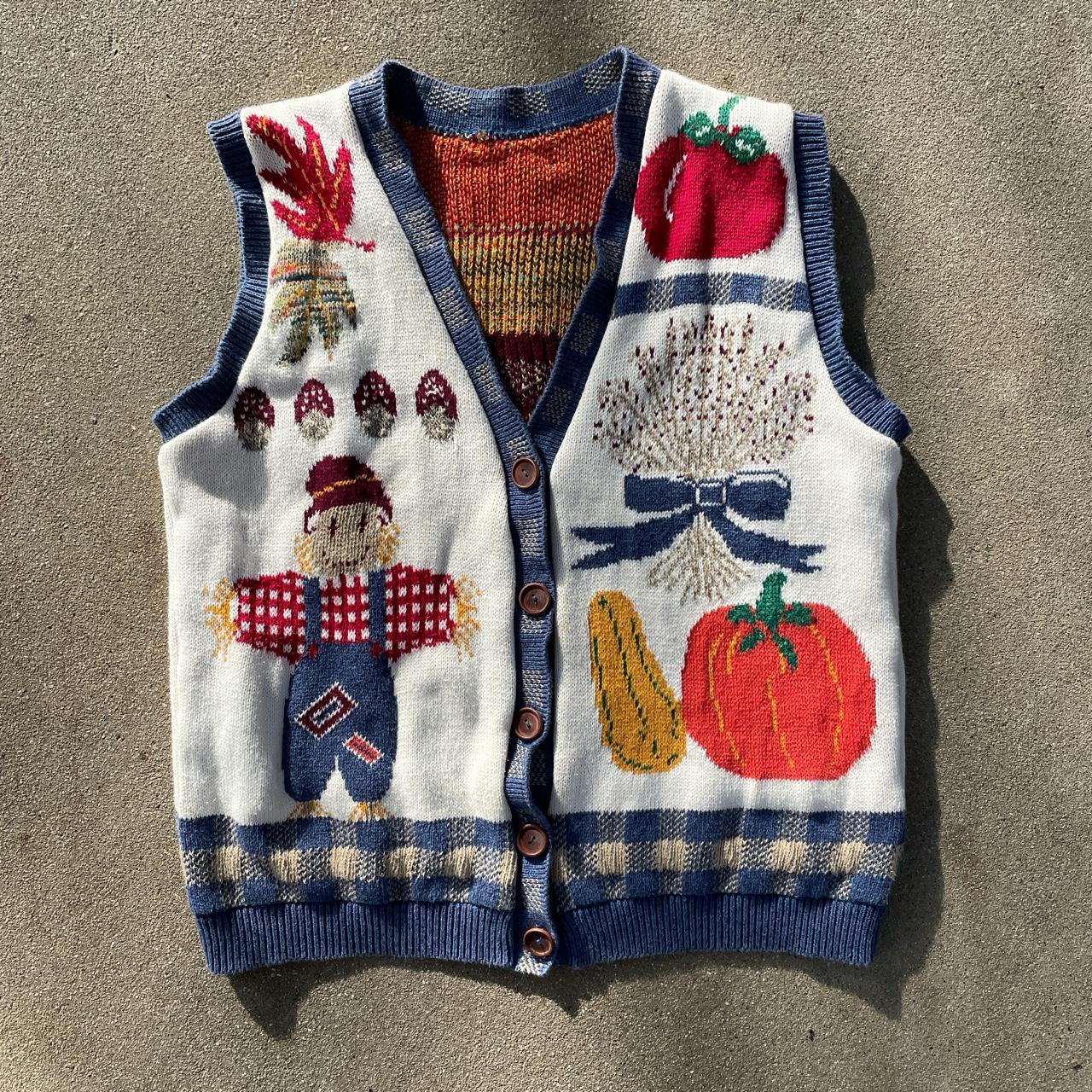 Essential Vintage 90's festive knit vest wood... - Depop