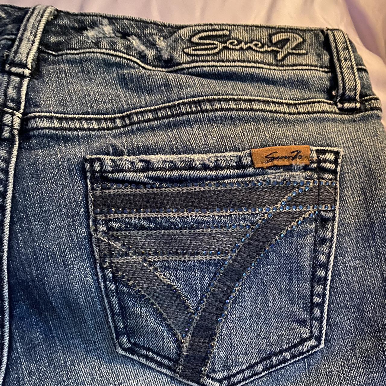 Seven7 jeans with bedazzled back pockets+ distressed - Depop