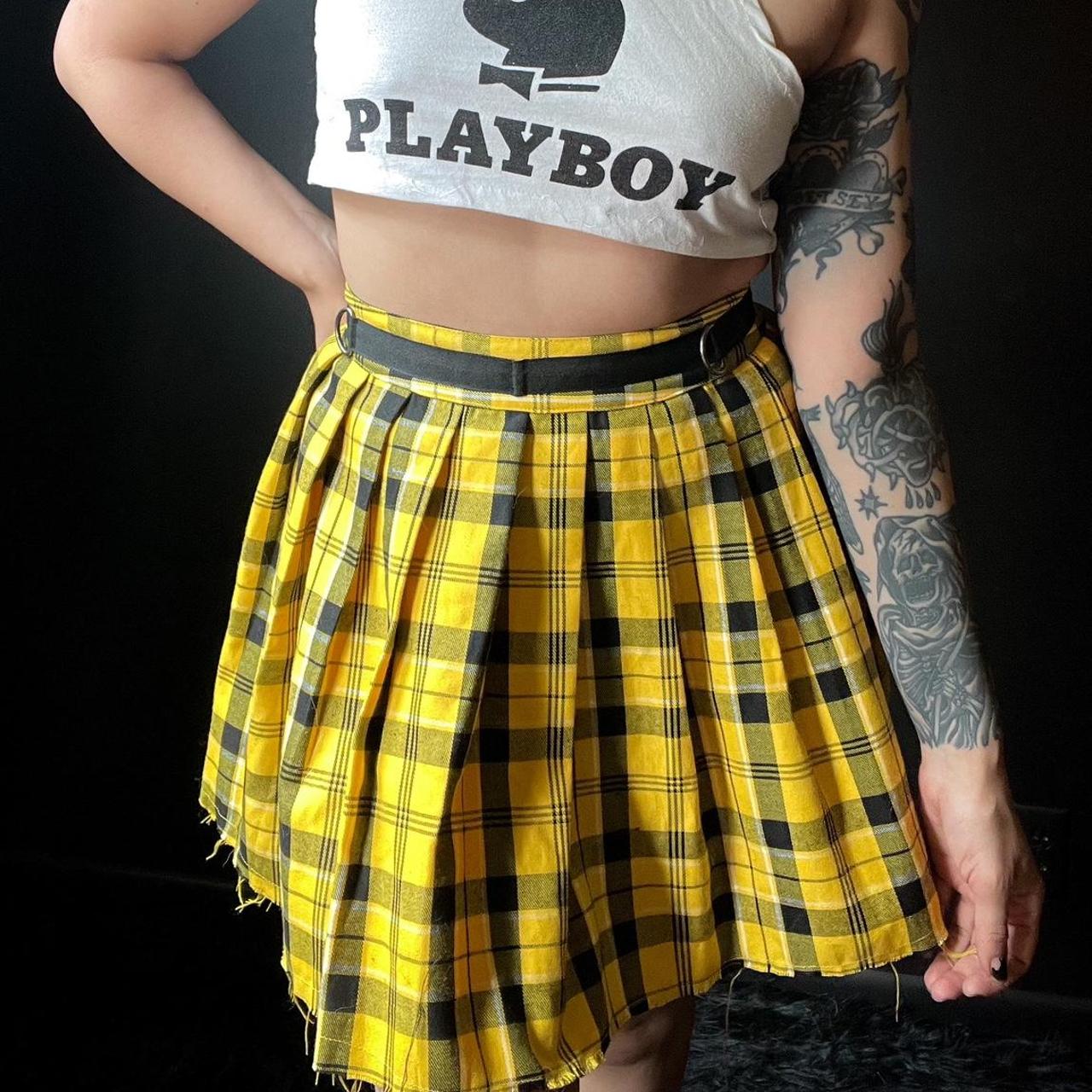 Tartan Mid Length Pleated Skirts Yellow TRIPP NYC PLEATED SKIRT