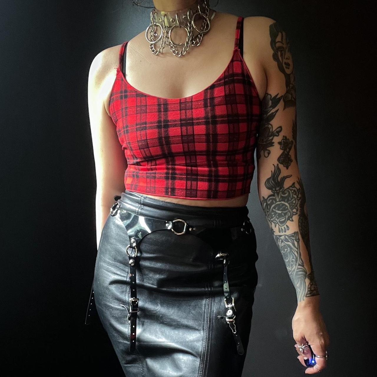 Red And Black Plaid Crop Top No Size Tag Is Depop 8148