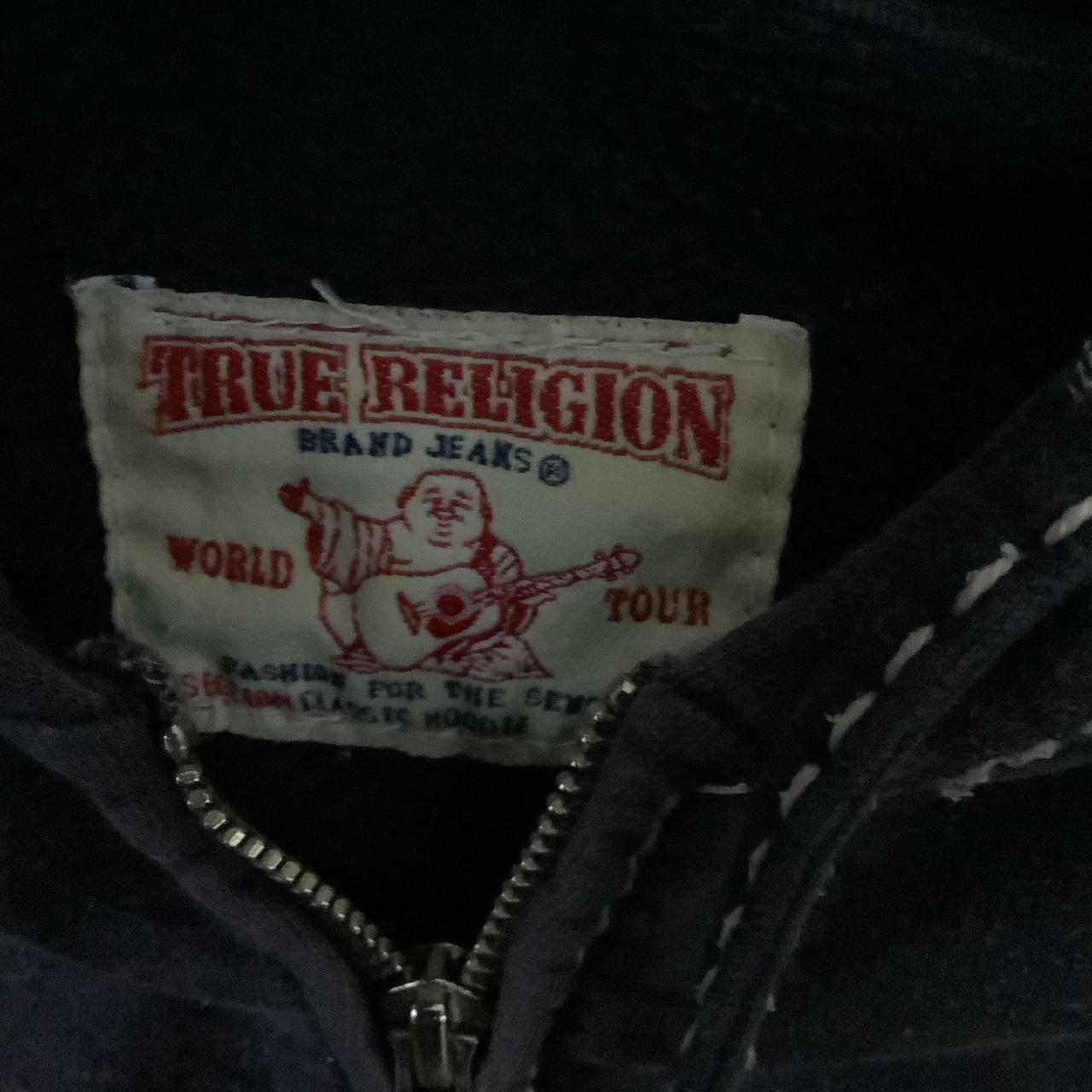 True religion white stitch design zip up hoodie navy... - Depop