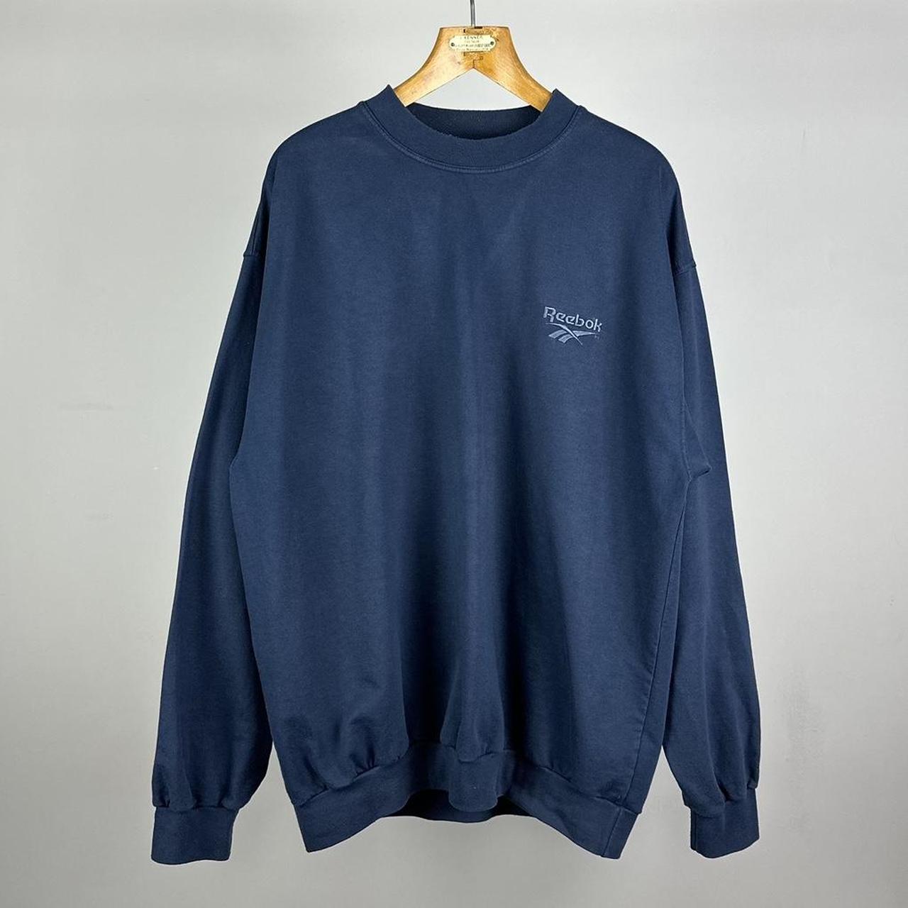 Vintage 1990s Reebok Spell Out Sweatshirt, Navy,... - Depop