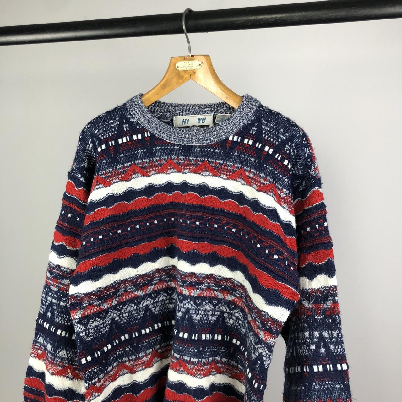 Brand not known Men's Blue and Red Jumper | Depop