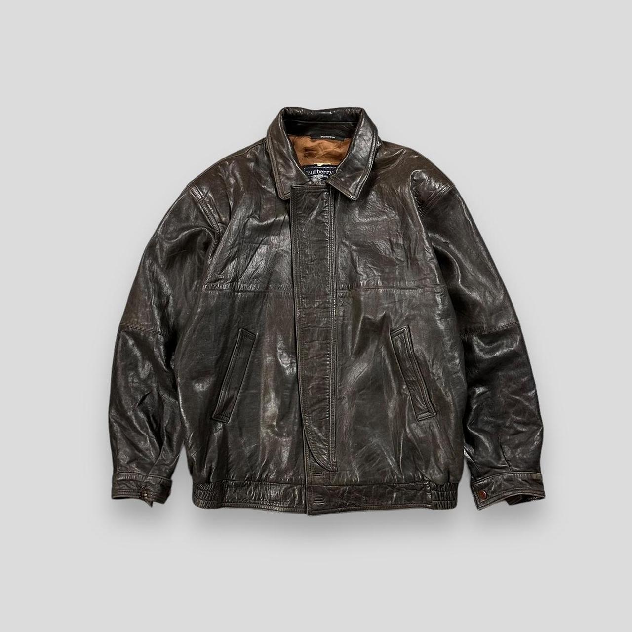 Vintage 80s Burberry Leather Bomber Jacket Black