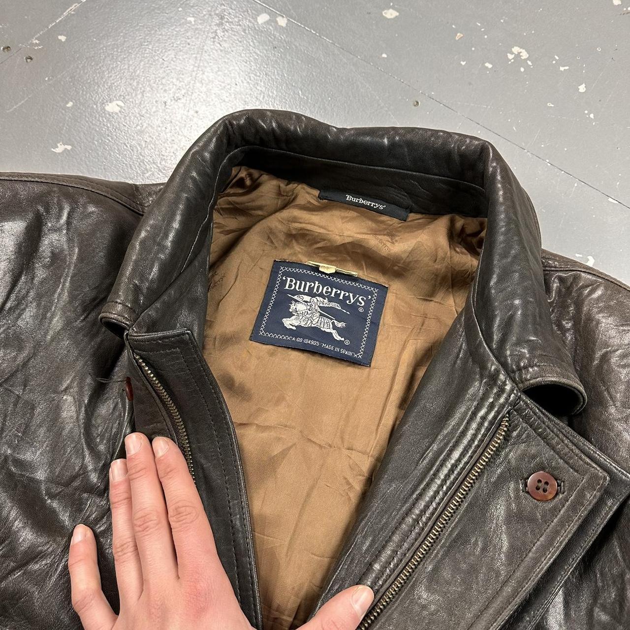Vintage 80s Burberry Leather Bomber Jacket Black | Depop