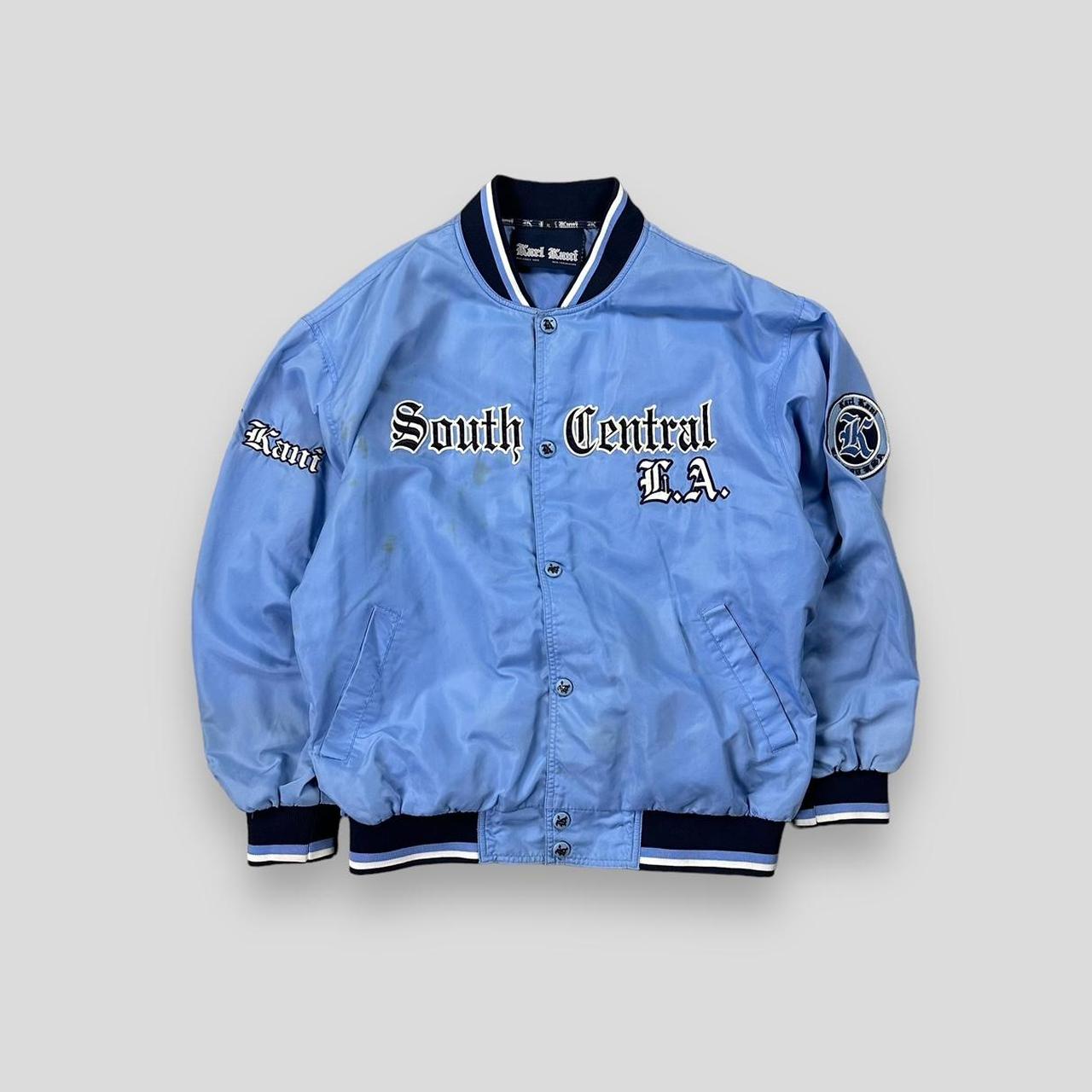 Vintage 90s Karl Kani Button Up Bomber Jacket Blue  | Depop