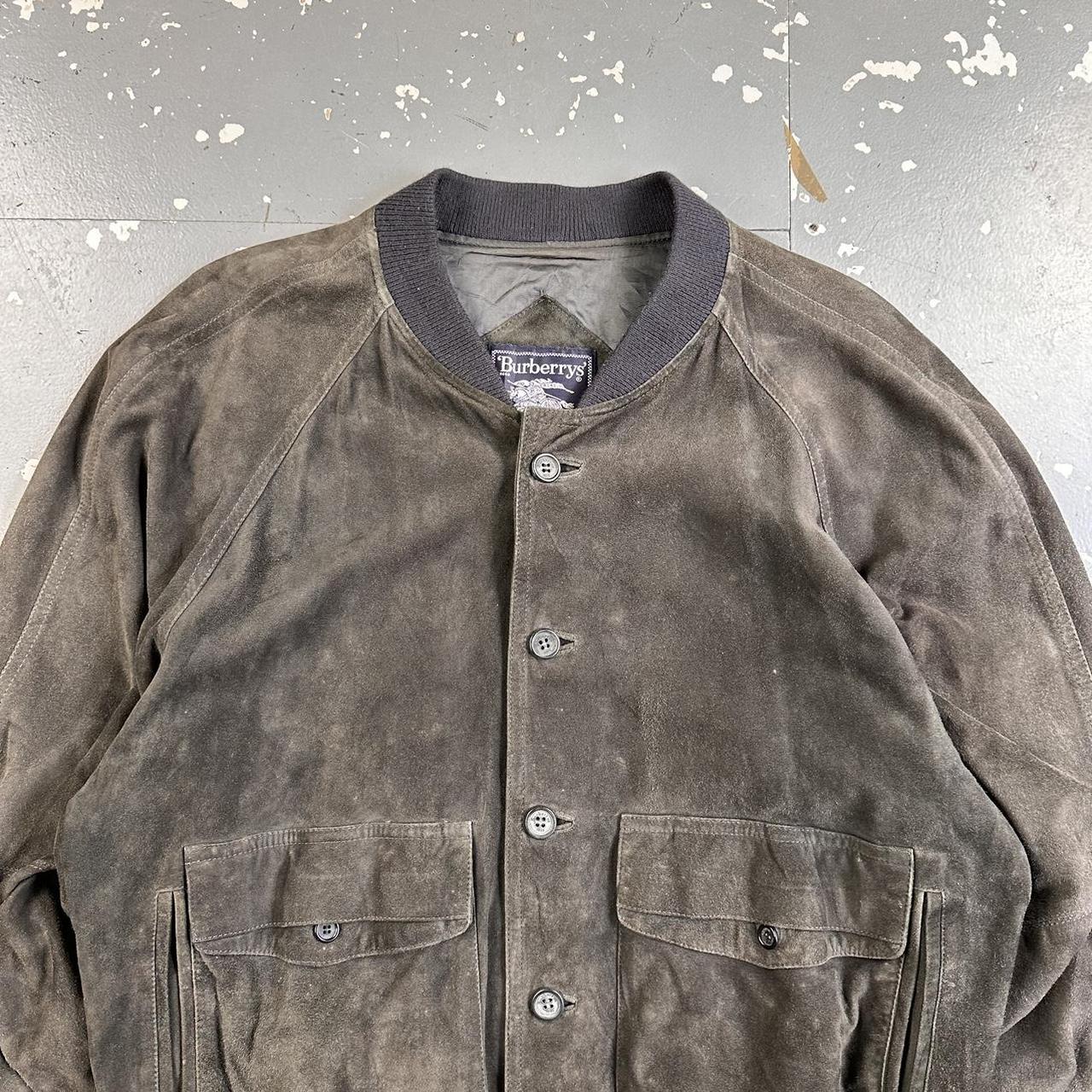 Vintage 80s Burberry Suede Bomber Jacket Brown/Grey | Depop