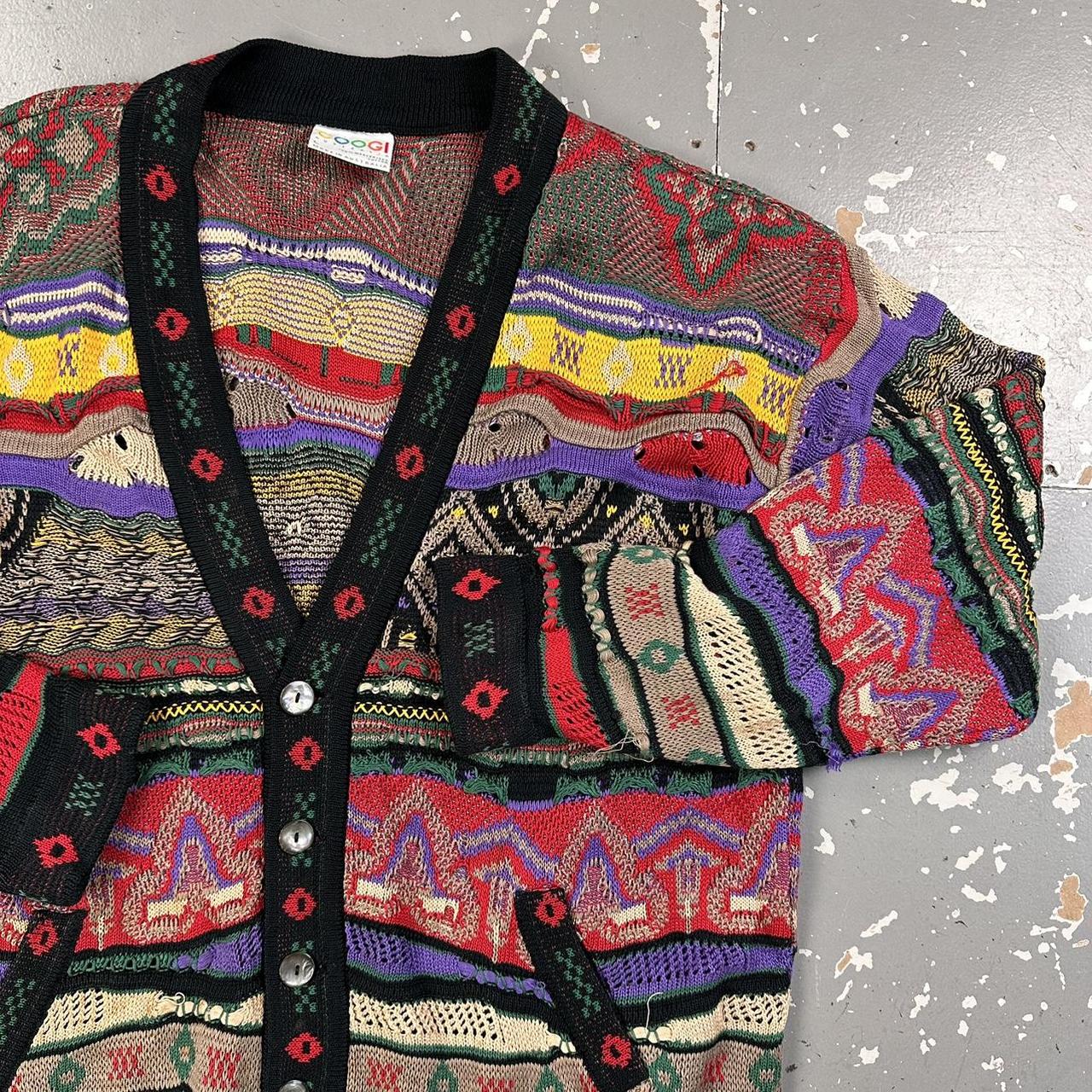 Vintage 90s COOGI 3D Pattern Knit Cardigan Purple | Depop