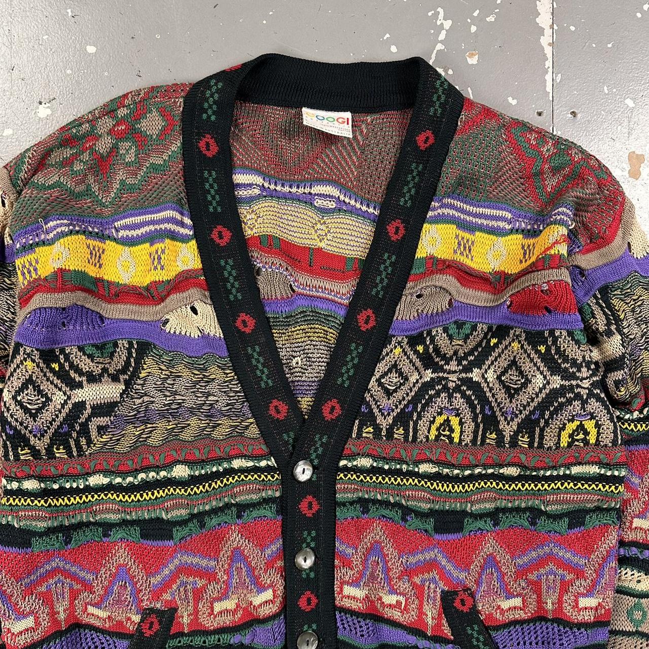Vintage 90s COOGI 3D Pattern Knit Cardigan Purple | Depop