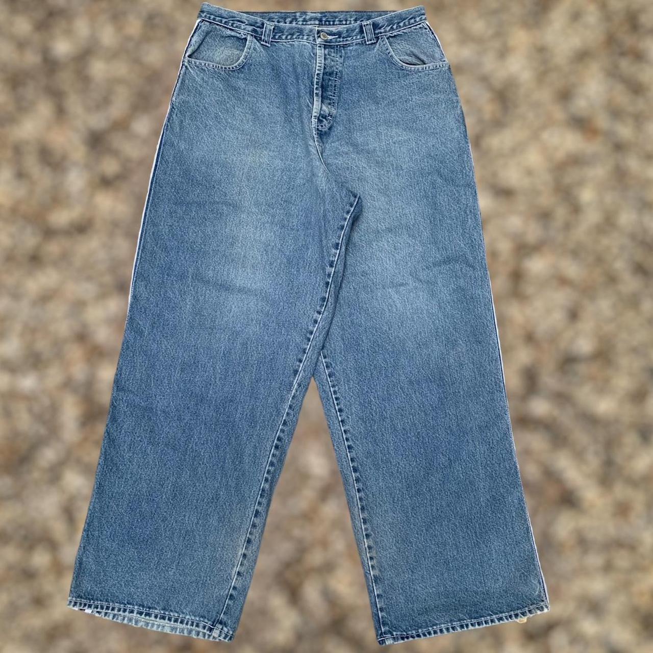 Huge side stripe bernys baggy jeans 34x32 shown on... - Depop