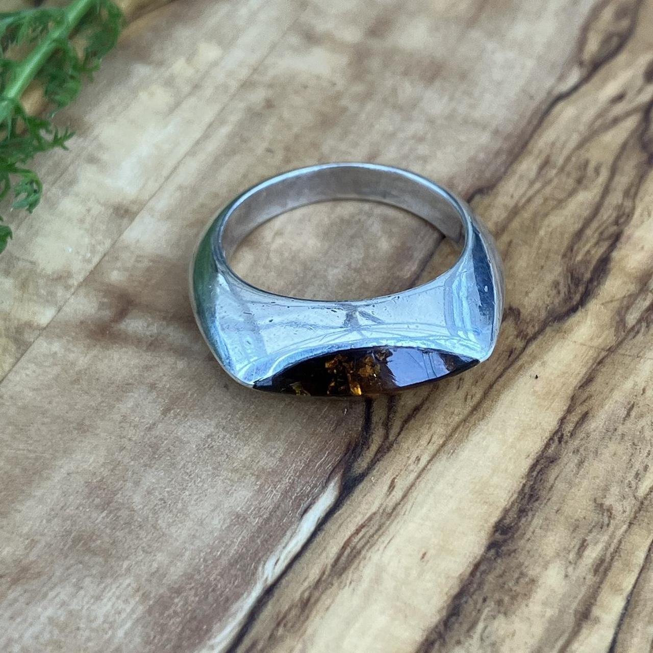 A0646 Beautiful sterling silver and amber ring I... - Depop