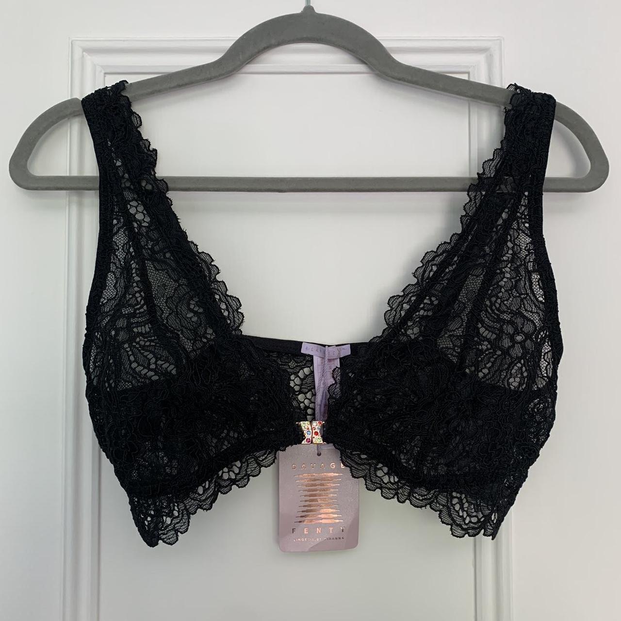 Savage X Fenty Butterfly Black Lace Bra With... - Depop