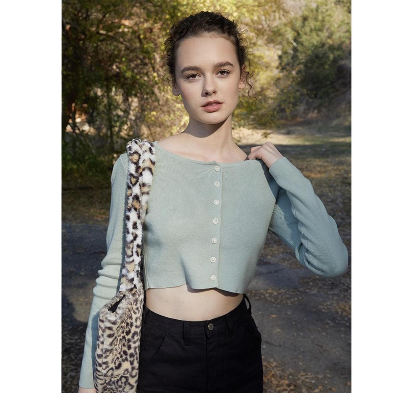 Brandy Melville sage green Athelia cropped cardigan Depop
