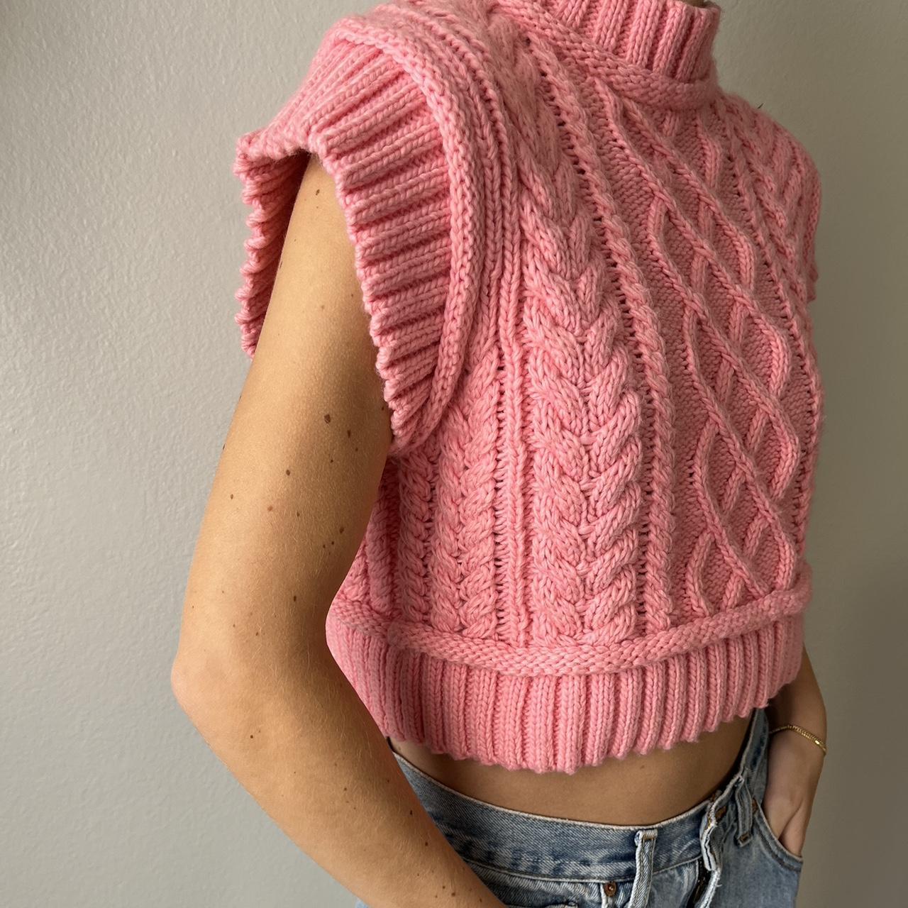 Zara pink knit sweater vest in a bright pink size S... Depop