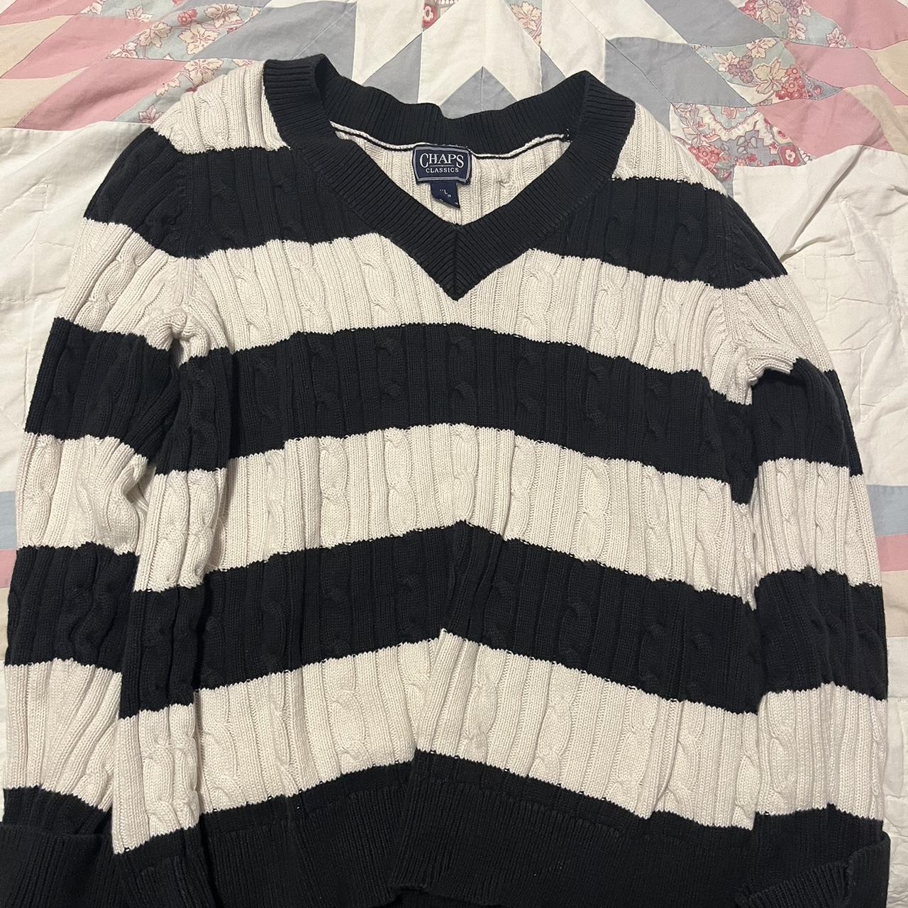 chaps navy and white striped sweater #coastal #beach... - Depop