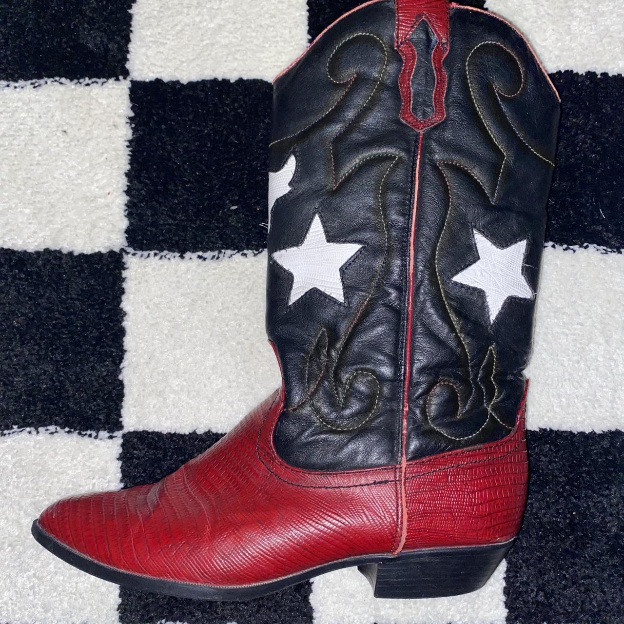 Sick cowboy boots! Genuine leather. red and black... - Depop