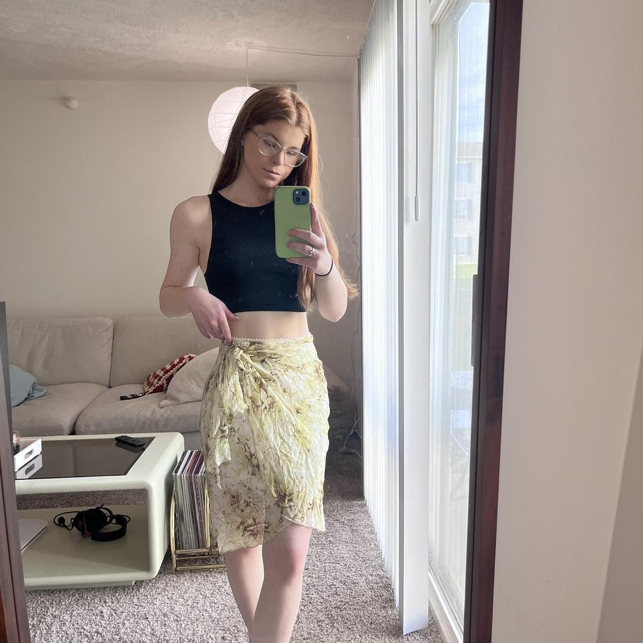 XOXO Women's Cream and Green Skirt | Depop