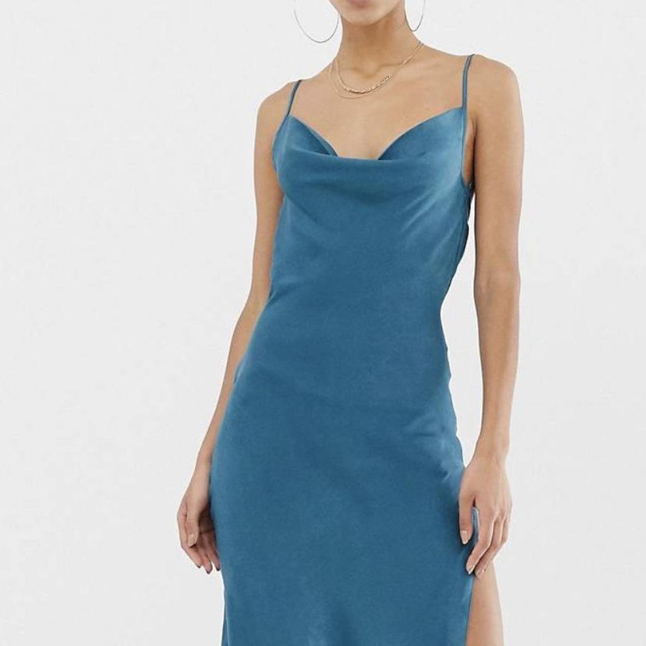 Missguided satin cowl neck maxi dress in teal Depop