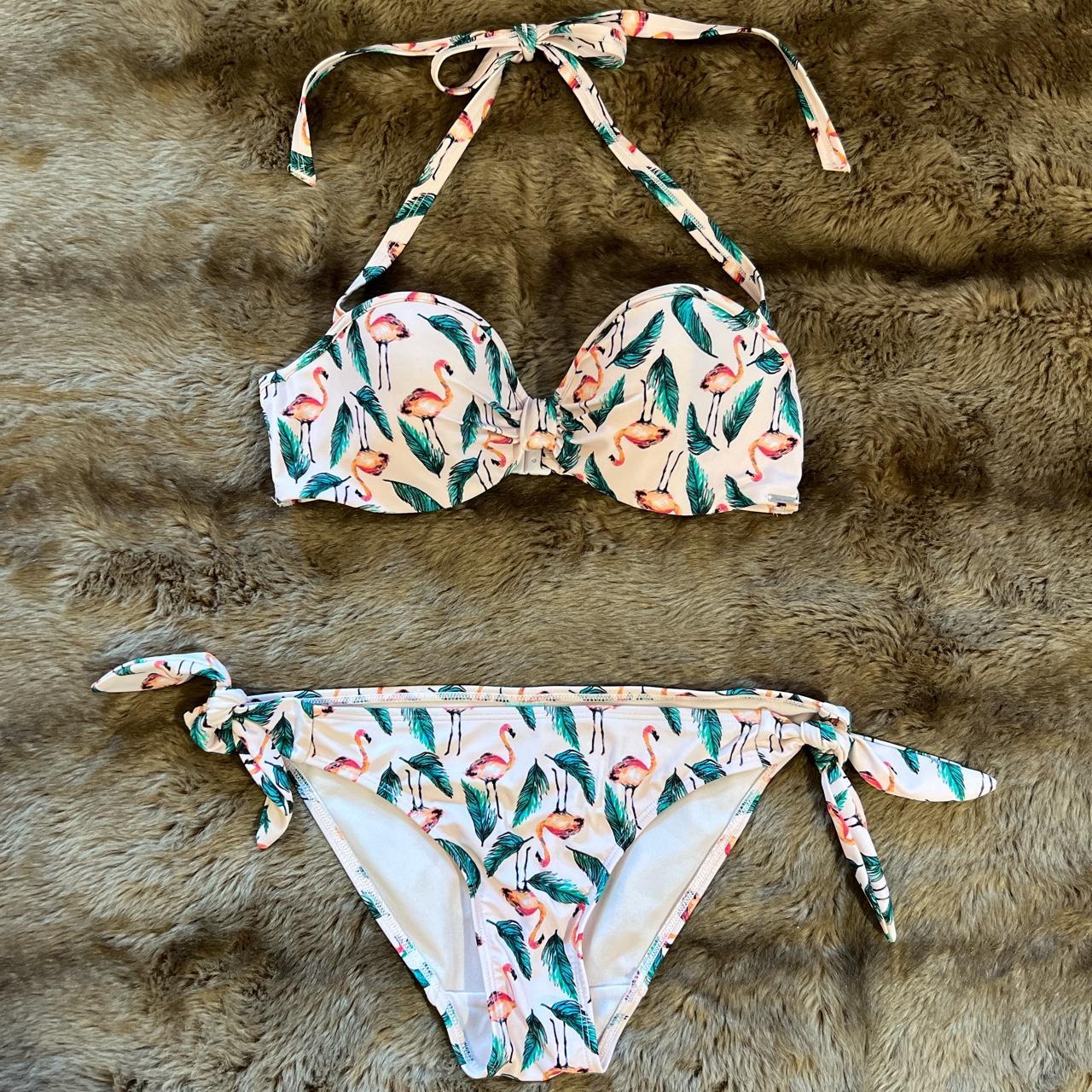 Boux Avenue flamingo bikini set worn once. Top is... - Depop