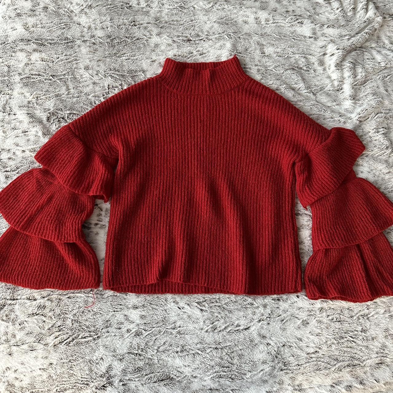 Red ruffle store sleeve sweater