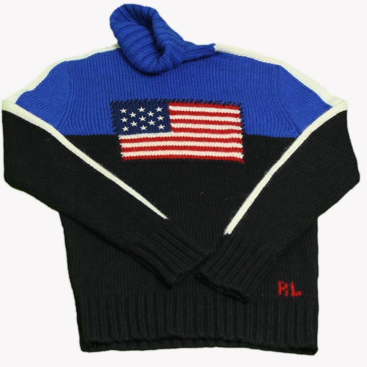 Vintage Ralph Lauren American flag knit sweater Sz... - Depop