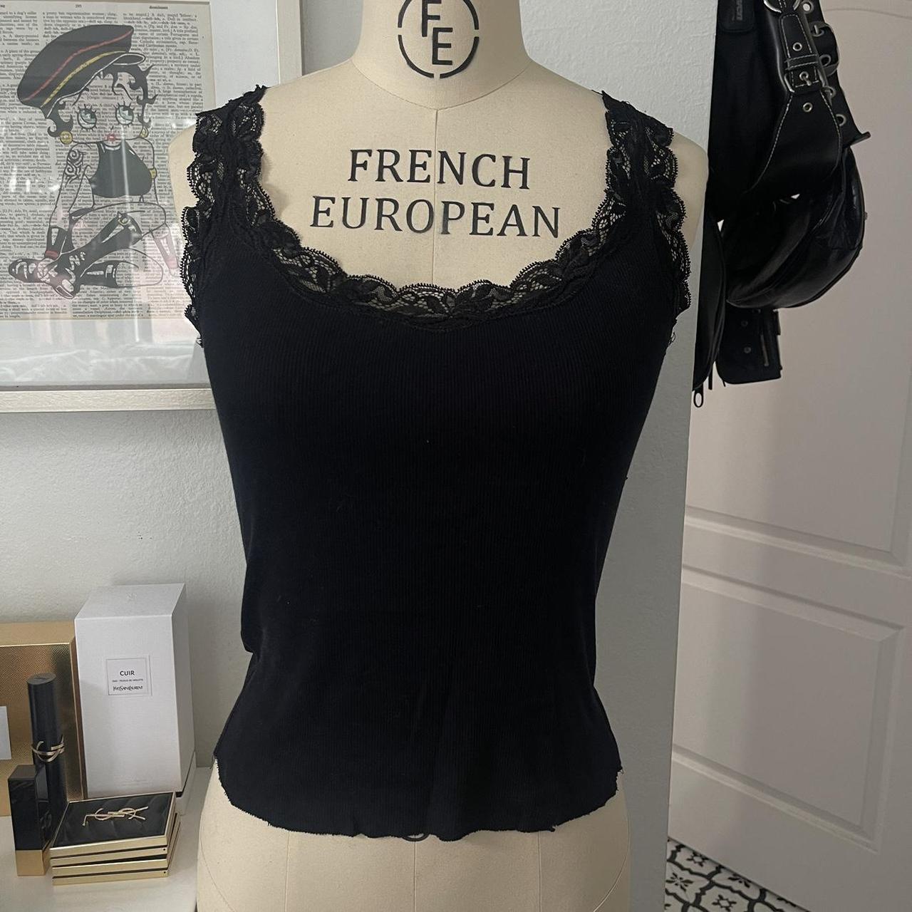 black lace tank top - raw edge bottom opening size S... - Depop